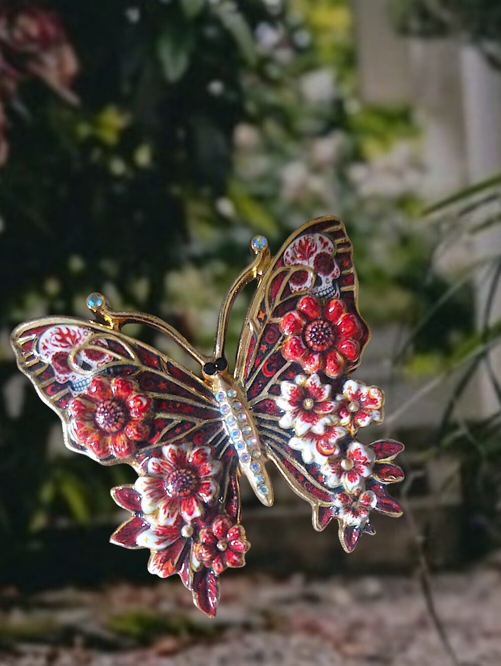 Sugar Skull Floral Butterfly Brooch
